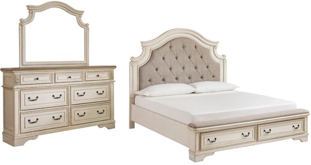 Signature Design by Ashley® Realyn 3-Piece Chipped White King Upholstered Bed Set-0