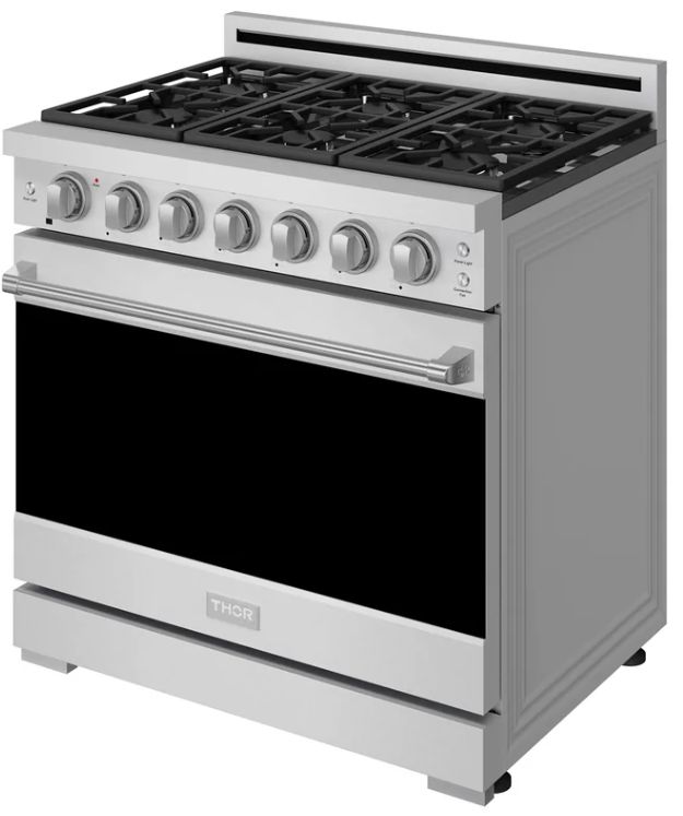 Thor Kitchen® Gordon Ramsay 36" Stainless Steel Freestanding Pro Style Liquid Propane Range with Precision Knob Control in Stainless Steel-3