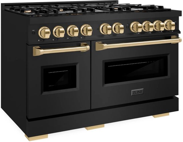 ZLINE Classic Autograph Edition 48" Black Stainless Steel Pro Style Dual Fuel Range with Polished Gold Accents-2