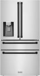 ZLINE Autograph Edition 36" 21.6 Cu. Ft. Fingerprint Resistant Stainless Steel Counter Depth French Door Refrigerator with Water/Ice Dispenser and Matte Black Traditional Handles-0
