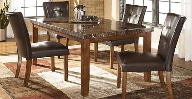 Allwood Furniture Group #121 Faux Brown Marble Dining Table Set-0