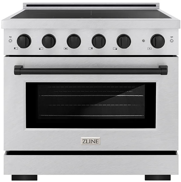 ZLINE Autograph Edition 36 in. 5.2 cu. ft. Paramount Induction Range with 5 Element Cooktop and Electric Convection Oven in Satin Stainless Steel with Matte Black Accents (SINRSZ-36-MB)