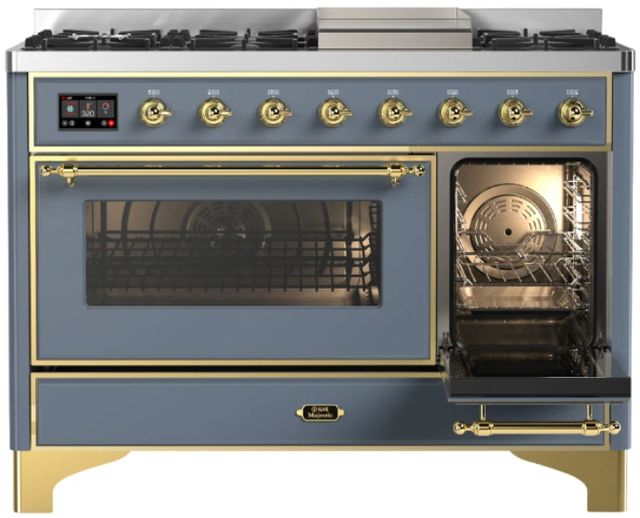 Ilve® Majestic III 48" Blue Gray Pro Style Dual Fuel Natural Gas Range with Triple Glass Door and Brass Trim-3