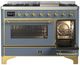 Ilve® Majestic III 48" Blue Gray Pro Style Dual Fuel Natural Gas Range with Triple Glass Door and Brass Trim-3