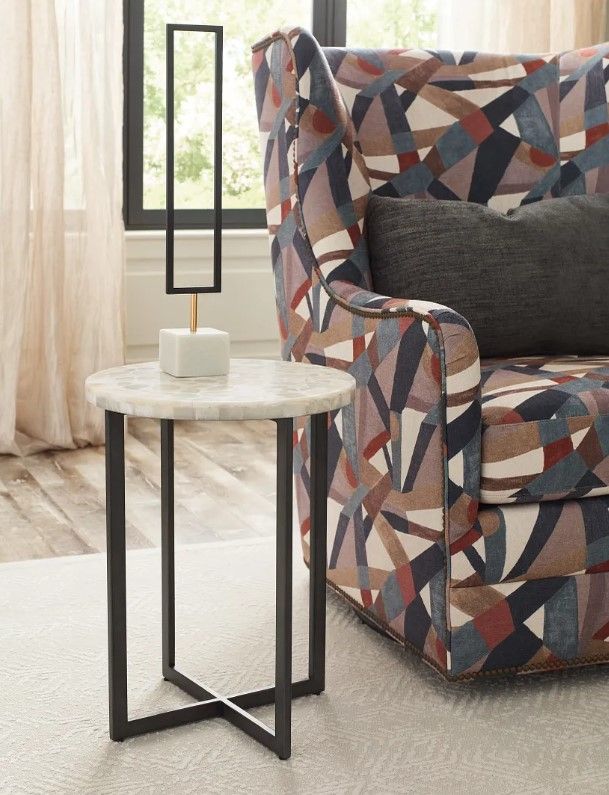 Hammary® Hidden Treasures White Onyx Marble Top Accent Table with Black Metal Base-1