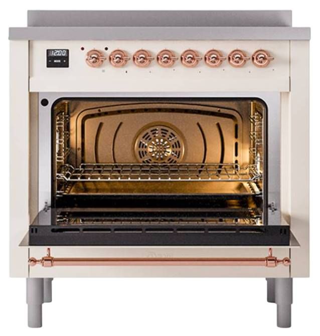 Ilve® Nostalgie II Noblesse 36'' Antique White Pro Style Induction Range with Copper Trim-2