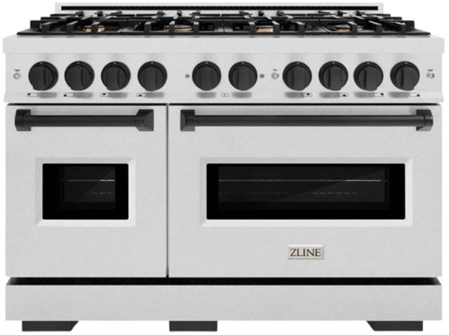ZLINE Classic Series 48" Satin Stainless Steel Pro Style Dual Fuel Range with Matte Black Accents-2