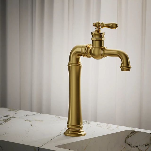 KOHLER® Artifacts® Gentleman's® Vibrant Brushed Moderne Brass Single-Handle Bathroom Sink Faucet-3