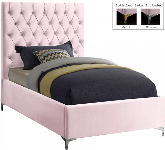 Meridian Furniture Cruz Pink Velvet Twin Bed-2