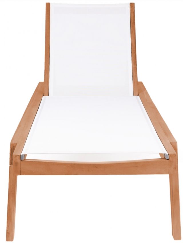Meridian Furniture Rio Natural Teak/Off-White Fabric/Wood Outdoor Patio Chaise Lounge Chair-1