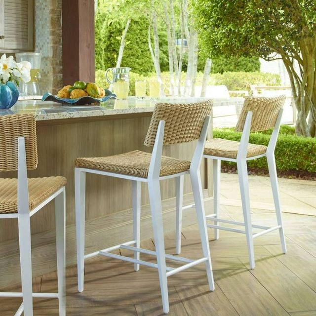 Uttermost® Calbas Honey/White Aluminum/Wicker Outdoor Counter Stool-1