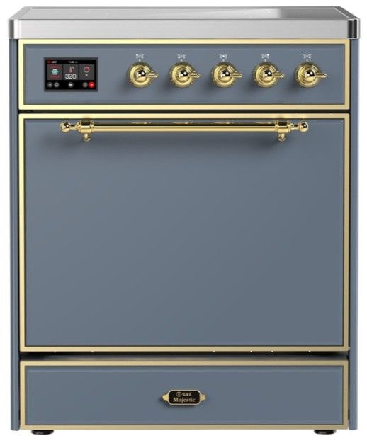 Ilve® Majestic III 30" Blue Gray Pro Style Induction Range with Solid Door and Brass Trim-0
