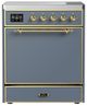 Ilve® Majestic III 30" Blue Gray Pro Style Induction Range with Solid Door and Brass Trim-0