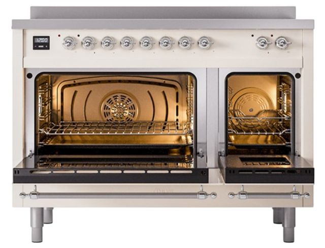 Ilve® Nostalgie II Noblesse 48'' Antique White Pro Style Induction Range with Chrome Trim-1