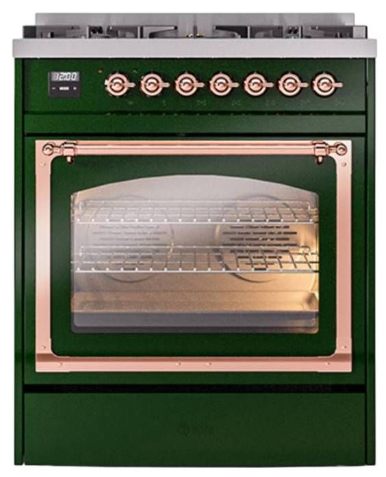 Ilve® Nostalgie II Noblesse 30" Emerald Green Pro Style Dual Fuel Range with Copper Trim-1