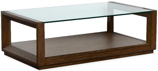 Magnussen Home® Sebastian Cinnamon Rectangular End Table with Glass Top and Casters-1