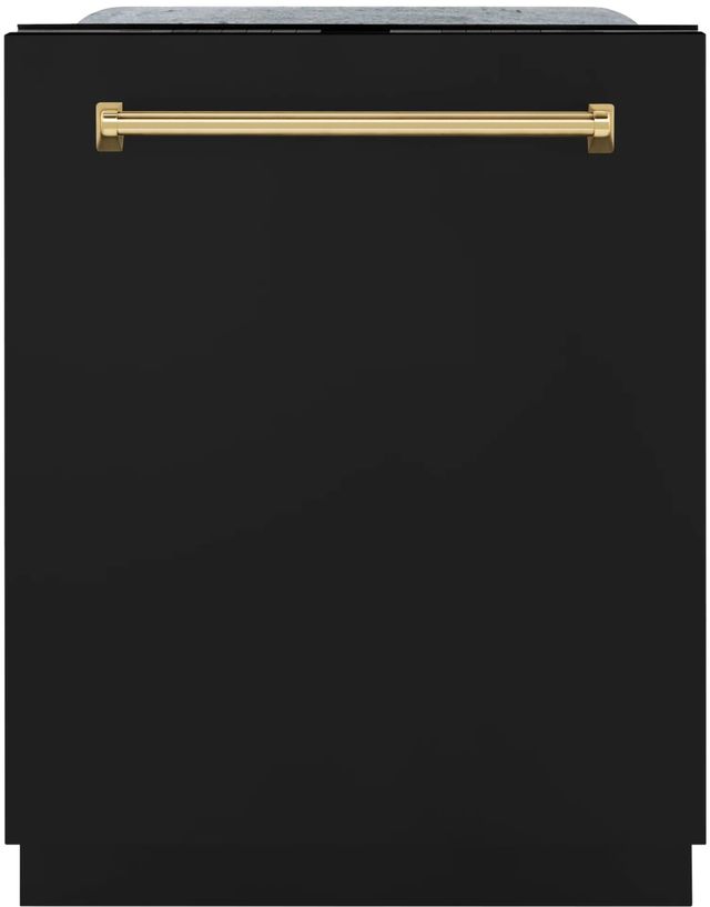 ZLINE Autograph Edition Monument 24" Black Matte 3rd Rack Tall Tub Top Control Built In Dishwasher with Polished Gold Handle-0