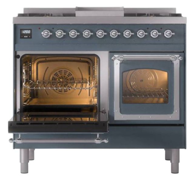 Ilve® Nostalgie II Noblesse 40'' Blue Gray Pro Style Dual Fuel Range with Chrome Trim-3
