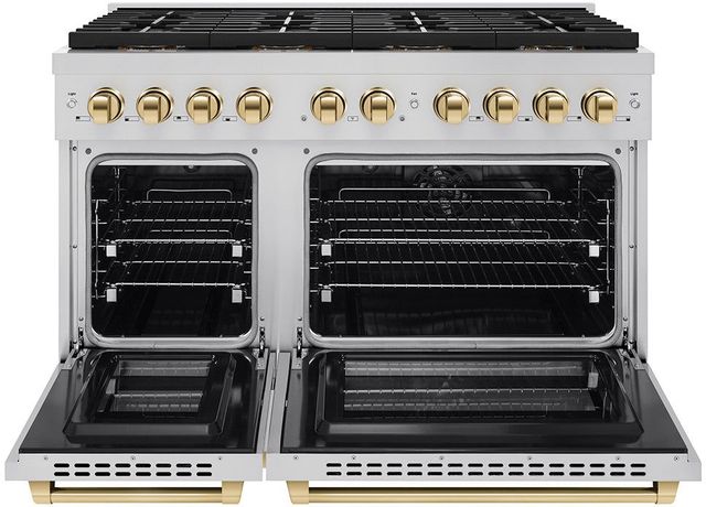 ZLINE Autograph Edition Paramount Series 48" Stainless Steel Pro Style Dual Fuel Range with Polished Gold Accents -1