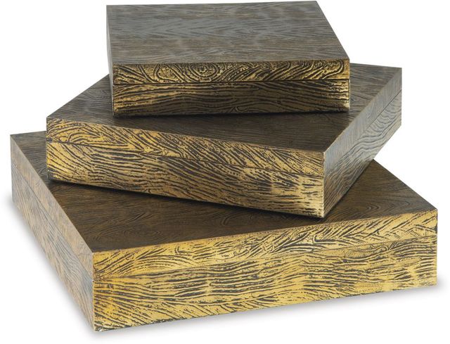 Signature Design by Ashley® Keldy 3-Piece Antique Brass Box Set-0