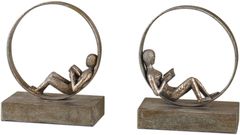 Uttermost® Antiqued Silver Leaf Lounging Reader Bookends