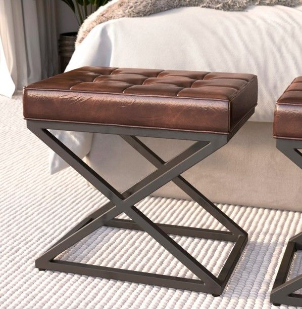 Jofran Inc. Global Archive Hogan Black/Dark Sienna Leather Ottoman-1