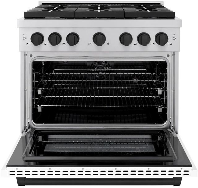 ZLINE Autograph Edition Paramount 36" Stainless Steel Pro Style Dual Fuel Range with White Matte Door and Matte Black Accents-1