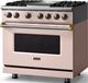 Viking® 5 Series 36" Blush Pro Style Dual Fuel (LP) Range with Brushed Brass Trim-3