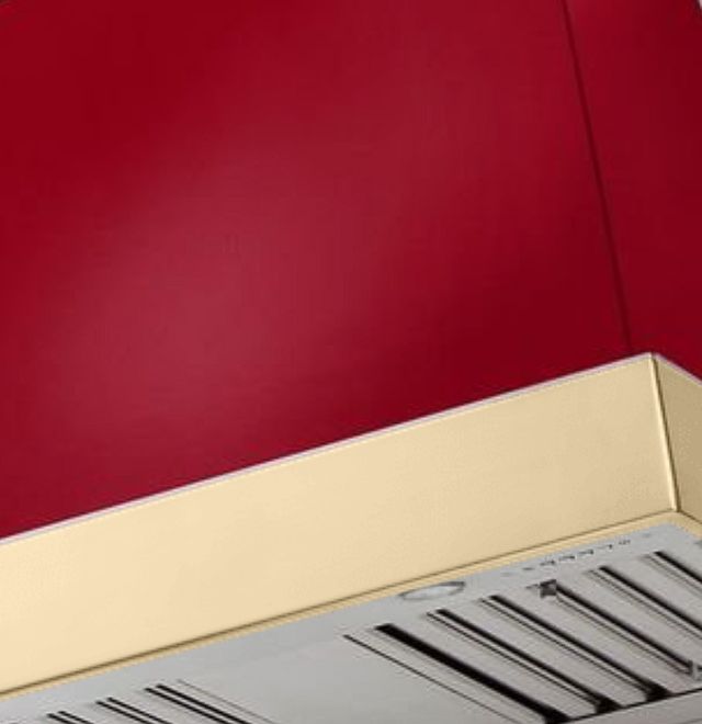 AGA Euclid 36" Piccadilly Red Wall Mounted Range Hood with Polished Brass Trim-1