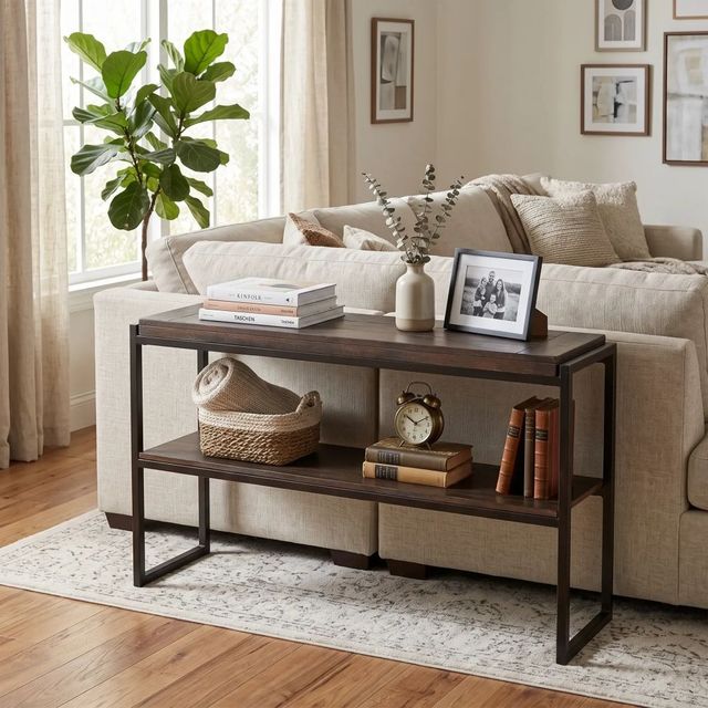 Sunny Designs™ Tyler French Brown Sofa Table with Black Metal Frame-1