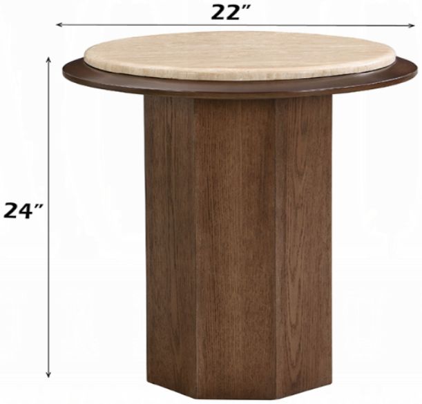 ACME Furniture Kasha Beige Travertine Top End Table with Walnut Base-2