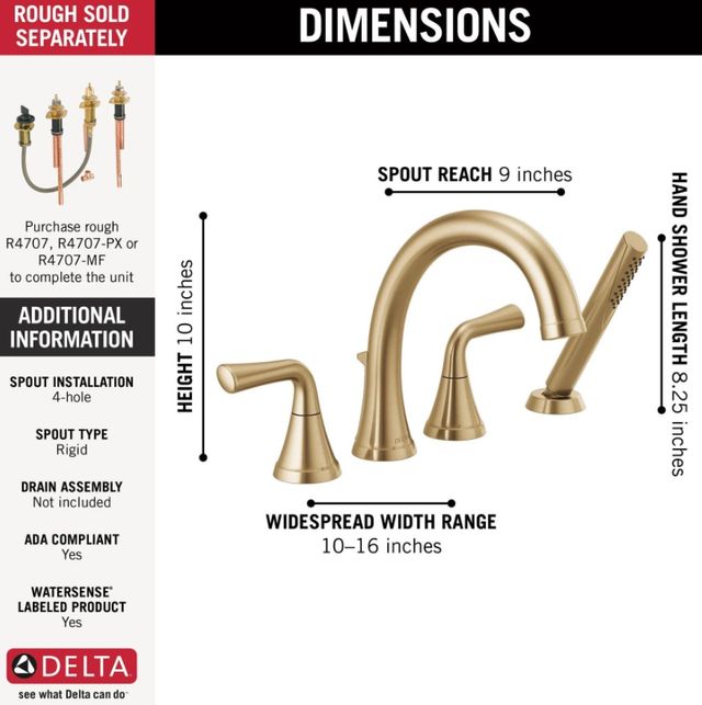 Delta Kayra® 17 Series Champagne Bronze Roman Roman Tub Trim with Hand Shower-1