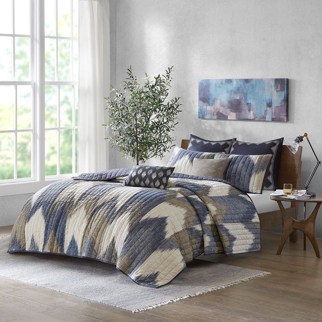 Olliix by INK+IVY 3 Piece Navy Full/Queen Alpine Printed Cotton Coverlet Set-2