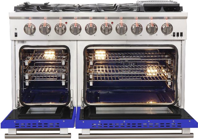 FORNO® Capriasca 48" Stainless Steel Pro Style Gas Range with Blue Door-2