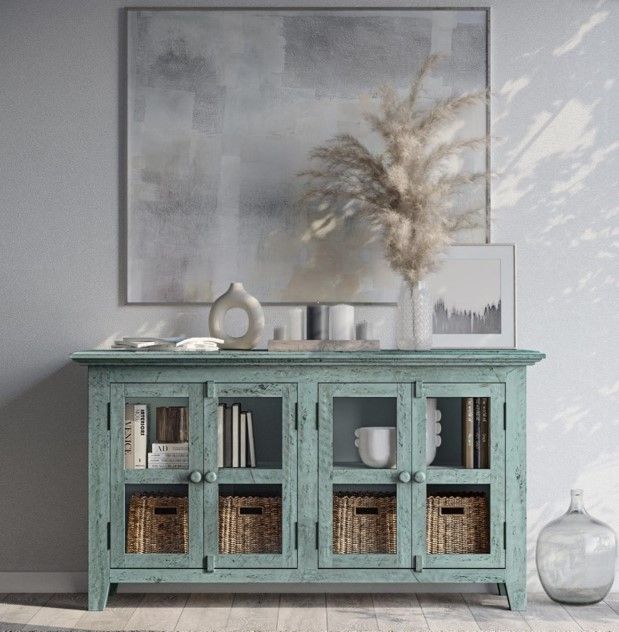 Jofran Inc. Rustic Shores Surfside Blue 4-Door Low Accent Cabinet-1