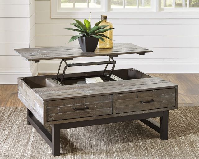 Signature Design by Ashley® Mondoro Grayish Brown Lift Top Coffee Table with Black Base-3