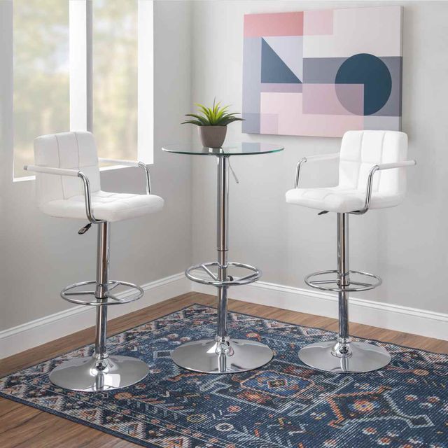Powell® Jenna 3-Piece Chrome/White Quilted Pub Table Set-3