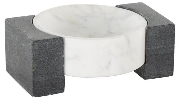 Deco Marche White 8" Geometric Round Tray with Black Rectangular Blocks-0