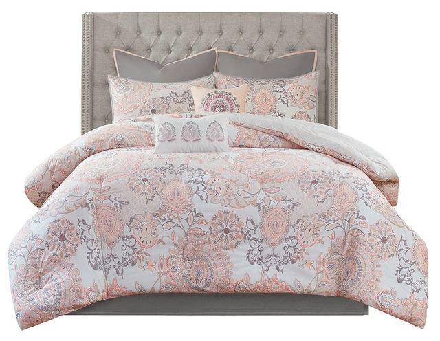 Olliix by Madison Park Isla 8 Pieces Blush Queen Cotton Printed Reversible Comforter Set-0