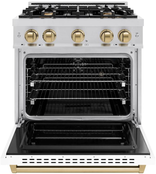 ZLINE Classic Autograph Edition 30" Stainless Steel Pro Style Dual Fuel Range with White Matte Door and Champagne Bronze Accents-1