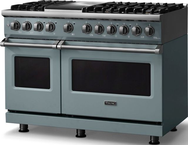 Viking® 5 Series 48" Novembery Sky Pro Style Dual Fuel (LP) Range with Polished Chrome Trim-3