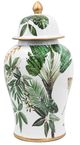 A & B Home Green/White Leaf Pattern Ginger Jar-2