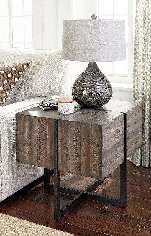 Hammary® Modern Timber Natural Raw Accent End Table with Dark Pewter Patina Frame-1
