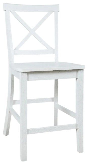 Jofran Inc. Eastern Tides 5-Piece Brushed White Counter Table Set with X Back Stools-3
