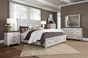 Caraway Aged Ivory Queen Storage Bed, Dresser and Mirror