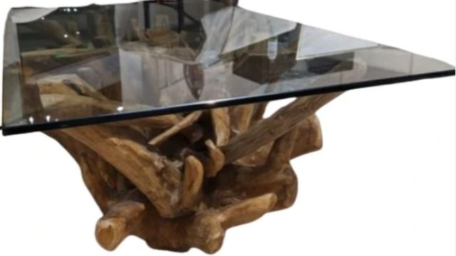 Modus Furniture One Glass Top Coffee Table with Natural Base-3