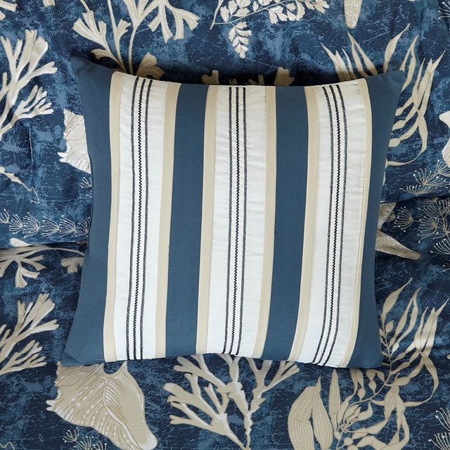 Olliix by Madison Park 7 Piece Blue King Cape Cod Cotton Sateen Comforter Set-4