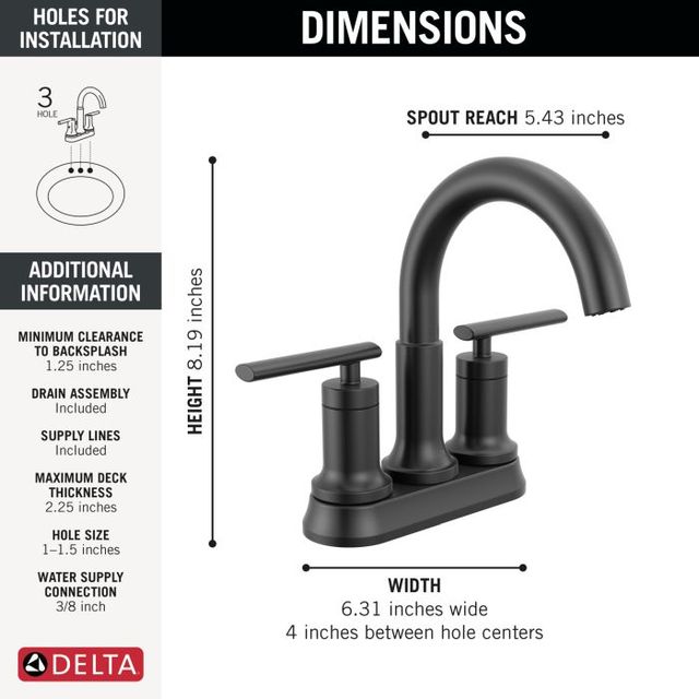 Delta Altado™ Matte Black 2-Handle Tract-Pack Centerset Bathroom Faucet-1