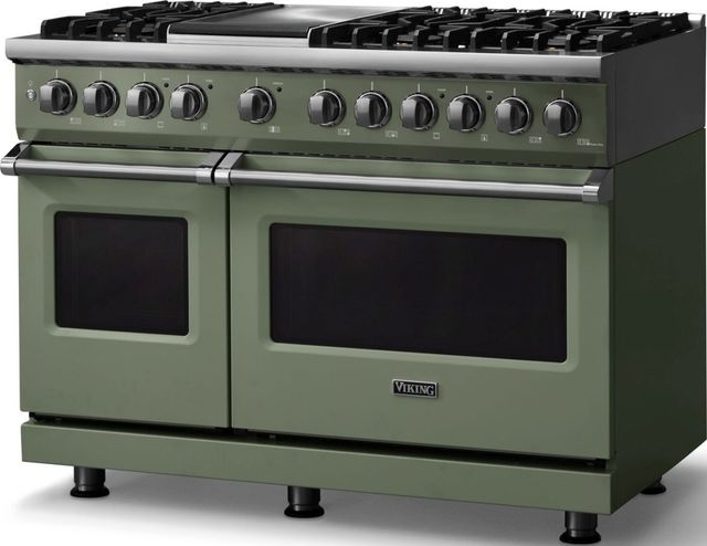 Viking® 5 Series 48" Eucalyptus Pro Style Dual Fuel (NG) Range with Polished Chrome Trim-3