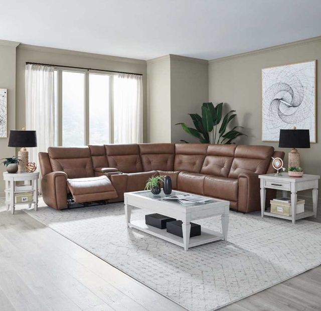 Liberty Furniture Beckham 6-Piece Aline Saddle Leather Leather Power Reclining Curved Sectional-1